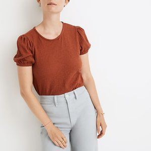 Madewell Superlight Jacquard Puff-Sleeve Tee in Rust